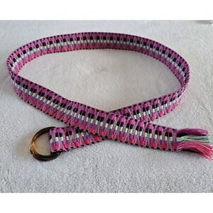Molly Bracken Womens Pink Woven Belt Tortise Shell D Ring Buckle Size Small / M